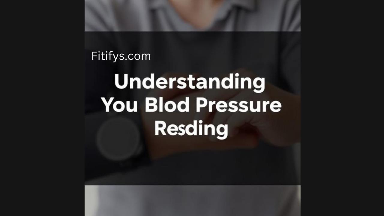 "Blurry background of a person checking their smartwatch or fitness tracker, with bold white text overlay saying 'Fitifys.com – Understanding Your Blood Pressure Reading.'”