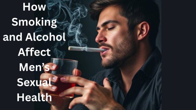 "Man holding a glass of alcohol while smoking, illustrating the negative effects of smoking and drinking on men’s sexual health and overall well-being."