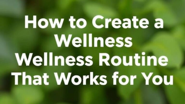 "How to create a wellness routine that works for you – image with green background symbolizing health and self-care, highlighting daily wellness habits, personal self-care routine, healthy lifestyle plan, mindful living practices, morning and evening wellness rituals, balanced nutrition and exercise, stress management techniques, building a sustainable wellness plan, holistic health and wellness tips, and customizing your self-care routine."