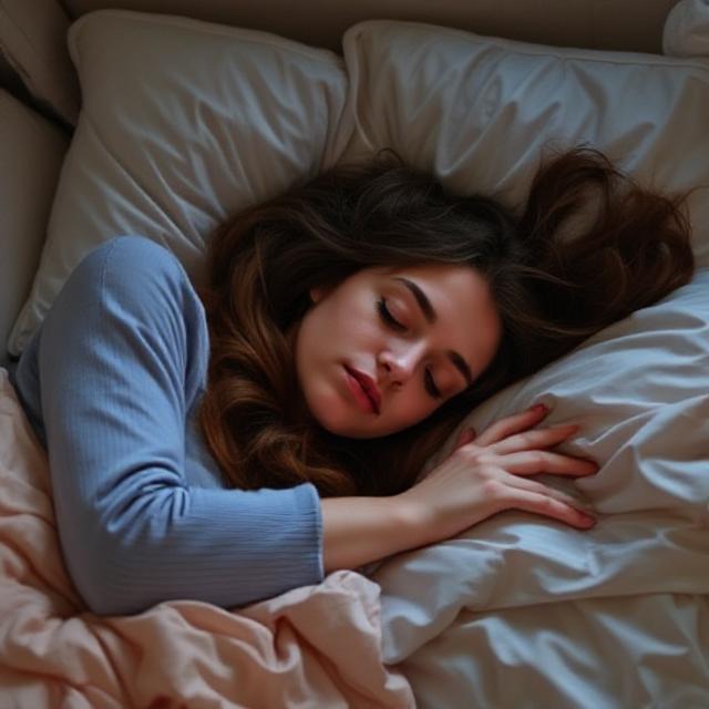 Woman peacefully sleeping on a bed with soft pillows and blankets, representing the importance of quality rest for women’s health and wellness — Fitifys.com.
