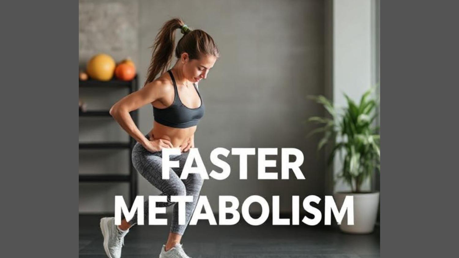 “Fit woman doing lunges at home gym to boost energy and burn fat — promoting faster metabolism and healthy weight loss through exercise.”