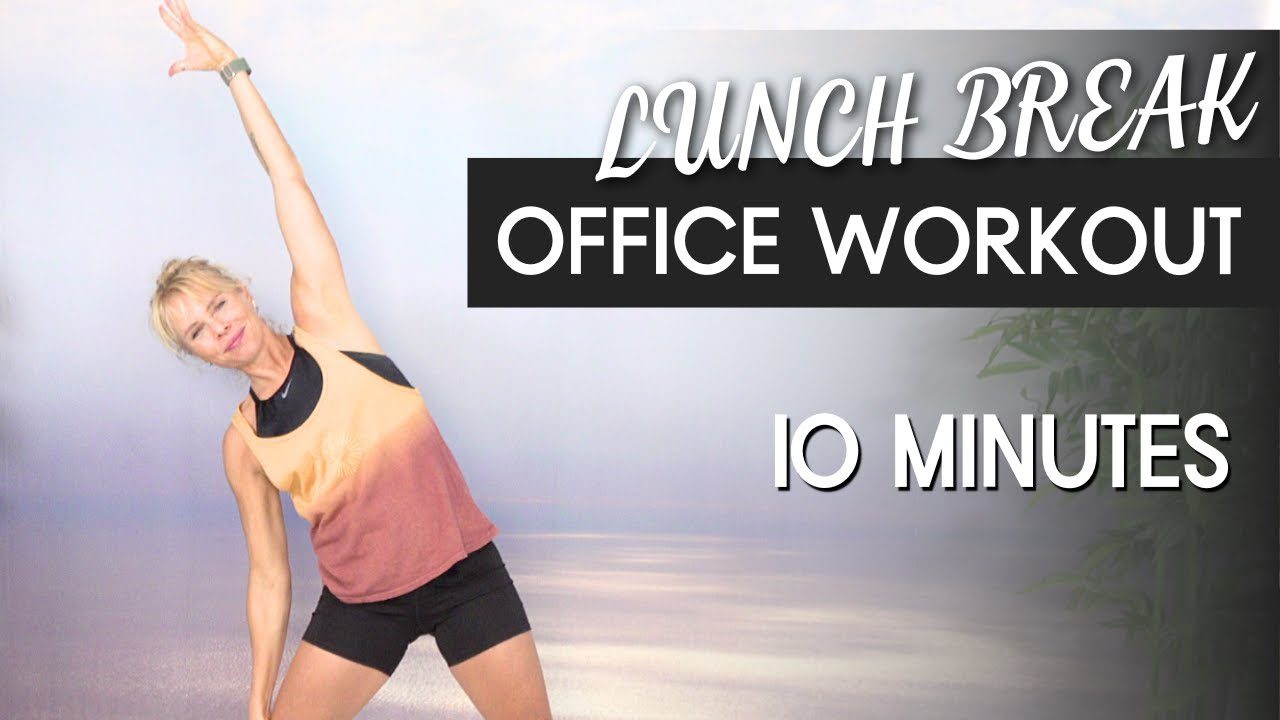 “Woman doing a quick office workout during lunch break, demonstrating simple fitness tips that fit a busy lifestyle with a 10-minute exercise routine.”