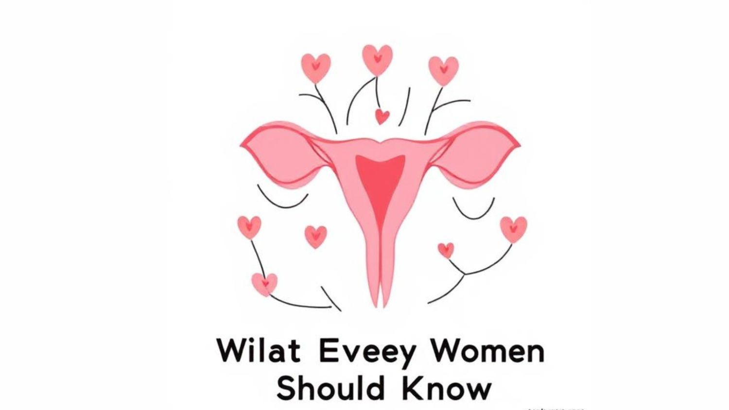 Illustration of a female reproductive system with small pink heart shapes around it, symbolizing women’s health, with text below saying “What Every Woman Should Know.”