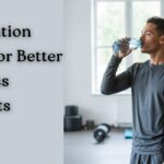 "Person drinking water after a workout in a gym, showing proper hydration for workouts, how water improves exercise performance, and hydration for muscle recovery to achieve better fitness results."
