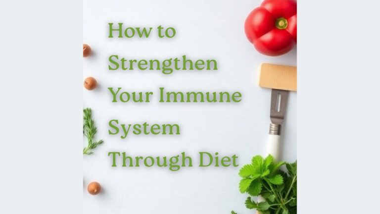 "Flat lay of fresh vegetables, herbs, and healthy foods representing immune-boosting foods, a diet for a strong immune system, and natural ways to support immunity through nutrition and gut health."